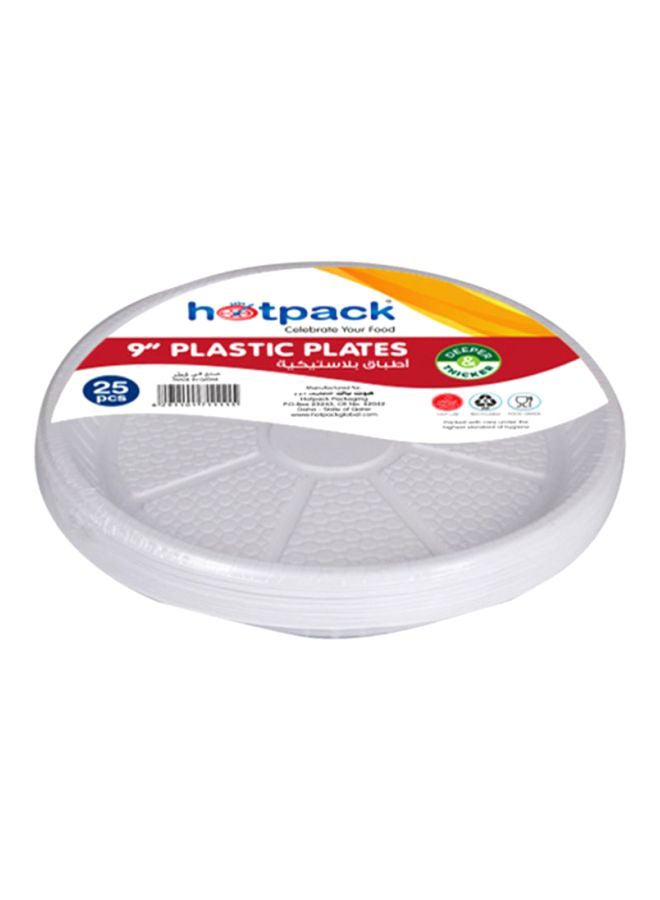Hotpack 25-Piece Disposable Plastic Plates White 9inch  - Image 1