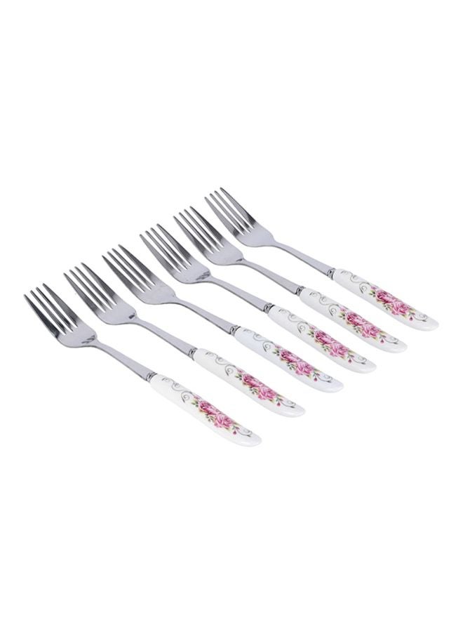 DELCASA 6-Piece Dinner Fork Set White/Pink  - Image 1