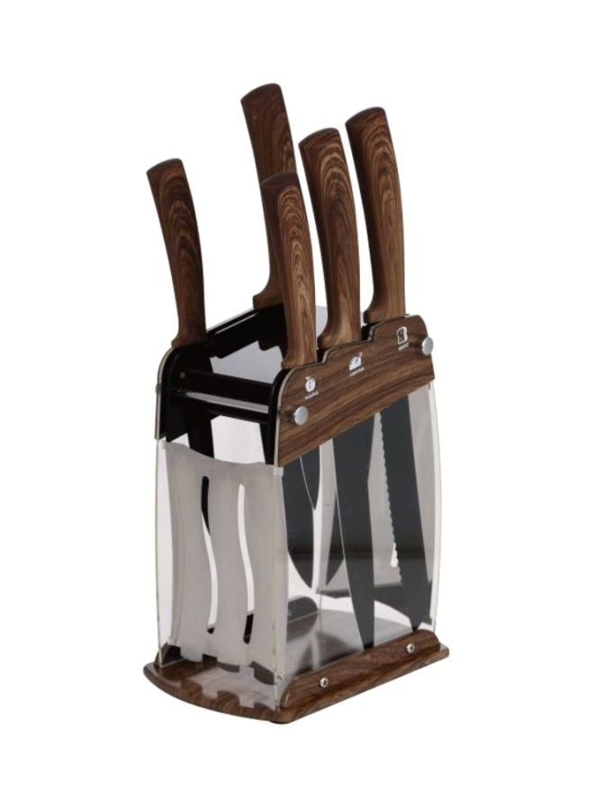 BERGNER 6-Piece Stainless Steel Knife With Holder Set Brown/Silver - Image 1