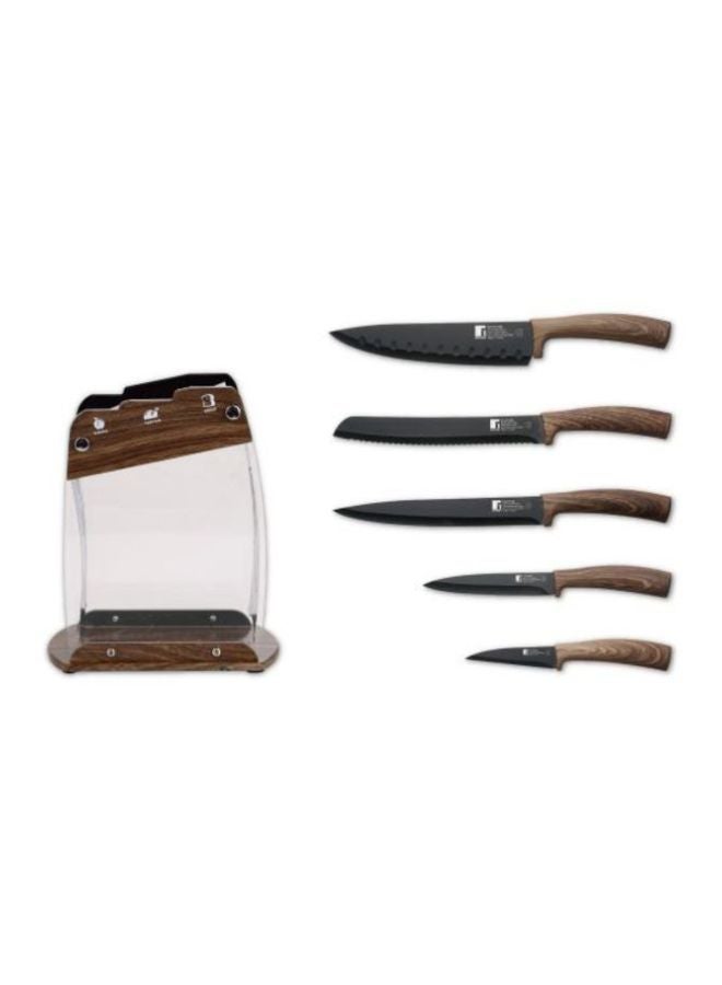 BERGNER 6-Piece Stainless Steel Knife With Holder Set Brown/Silver - Image 3