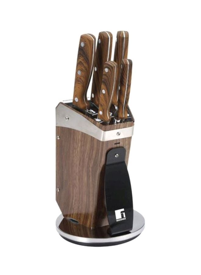 BERGNER 6-Piece Stainless Steel Knife With Holder Set Brown/Silver - Image 1