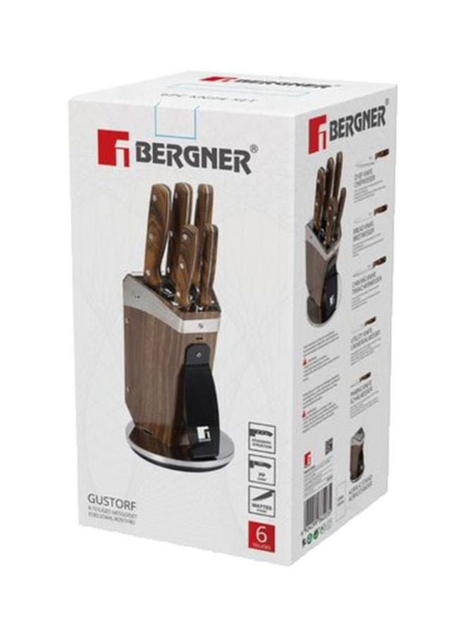 BERGNER 6-Piece Stainless Steel Knife With Holder Set Brown/Silver - Image 2