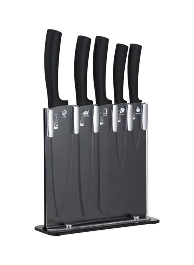 BERGNER 6-Piece Stainless Steel Knife With Holder Set Black/Silver/Clear - Image 3