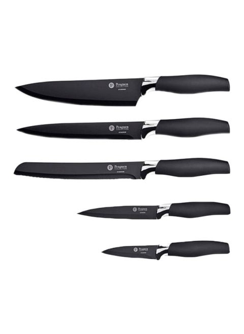 5-Piece Aria Stainless Steel  Knife Set Black/Silver Chef Knife (8), Bread Knife (8), Slicer (8), Utility Knife (5), Paring Knife (3.5)inch