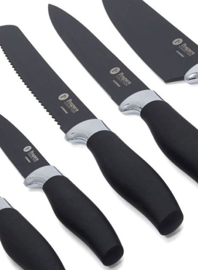 بينجوين - طقم سكاكين أريا من الستانلس ستيل مكون من 5 قطع أسود/فضي Chef Knife (8), Bread Knife (8), Slicer (8), Utility Knife (5), Paring Knife (3.5)بوصة - Image 1