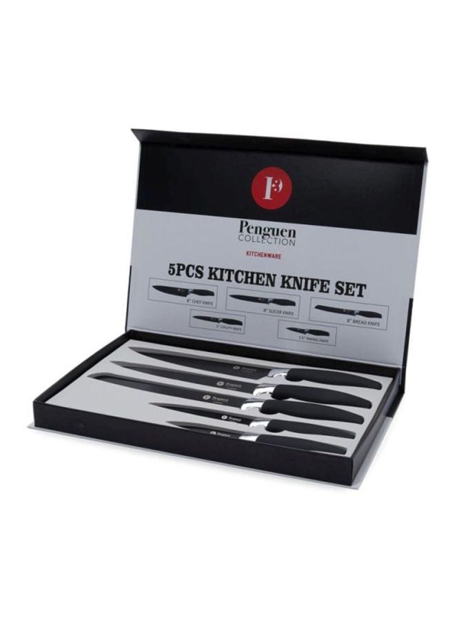 بينجوين - طقم سكاكين أريا من الستانلس ستيل مكون من 5 قطع أسود/فضي Chef Knife (8), Bread Knife (8), Slicer (8), Utility Knife (5), Paring Knife (3.5)بوصة - Image 1