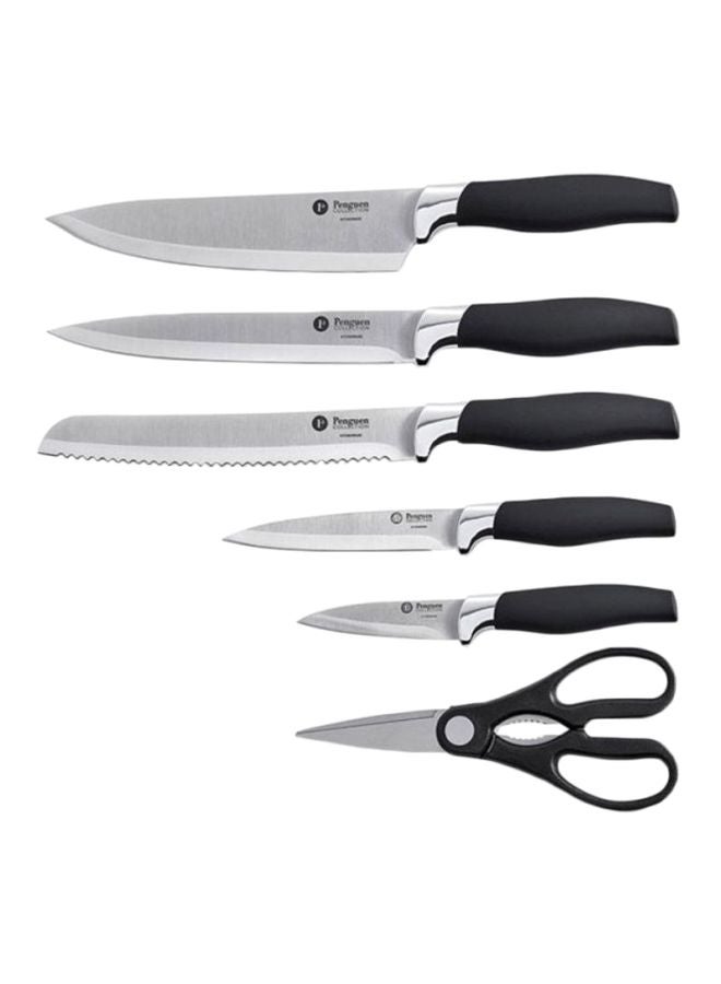 بينجوين طقم سكاكين أريا الكلاسيكية مكون من 6 قطع أسود/ فضي Chef Knife (1.8), Bread Knife (1.8), Slicer (1.8), Utility Knife (1.2), Paring Knife (1.2), Scissors (2)مم  - Image 1