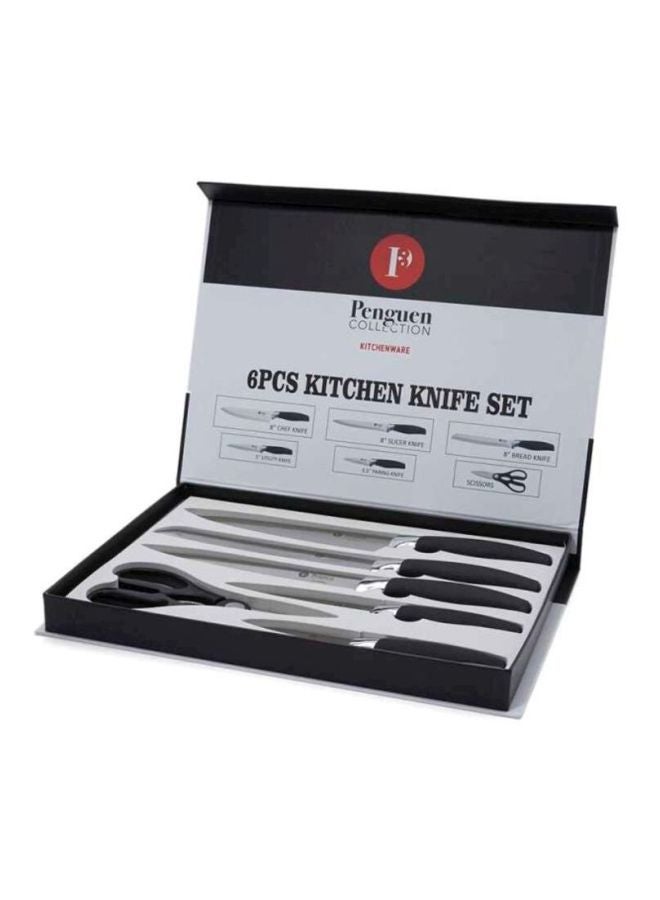 بينجوين طقم سكاكين أريا الكلاسيكية مكون من 6 قطع أسود/ فضي Chef Knife (1.8), Bread Knife (1.8), Slicer (1.8), Utility Knife (1.2), Paring Knife (1.2), Scissors (2)مم  - Image 3