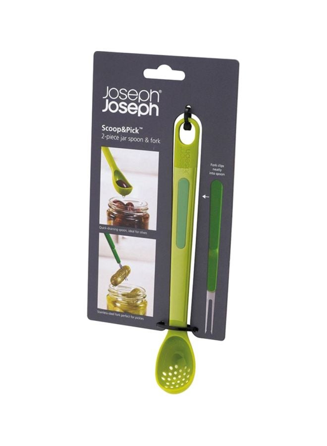 Joseph Joseph 2-Piece Scoop And Pick Jar Spoon And Fork Set Green 20x2.7x2.7cm  - Image 3