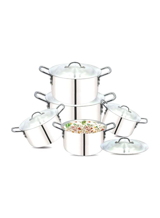 10-Piece Aluminium Cooking Pot Set Silver 18, 20, 23, 26, 28cm