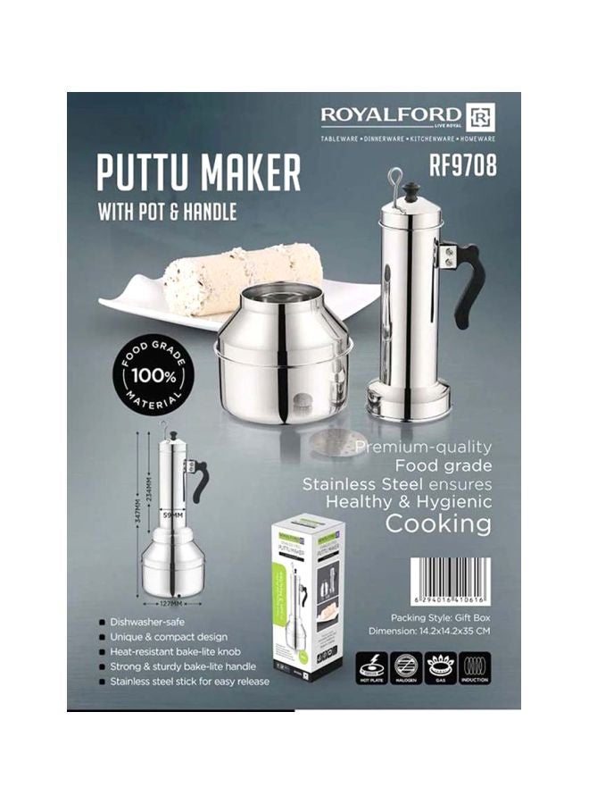 Royalford Stainless Steel Puttu Maker With Pot And Handle Multicolor Silver 127x234x347mm  - Image 3