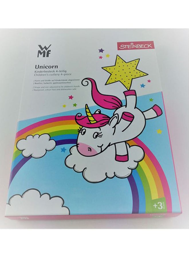 WMF 4-Piece Unicorn Child Set Silver/Blue/Green Fork 1x18.5, Spoon 1x16.5, Knife 1x16.5, Teaspoon 1x13cm  - Image 2
