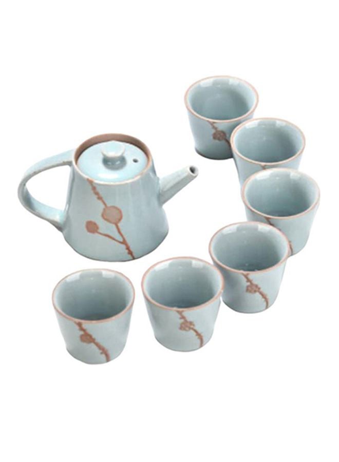 Beauenty 7-Piece Teapot Set Blue/Brown Tea Pot 13x8, Cup 5.5x4.5cm - Image 1