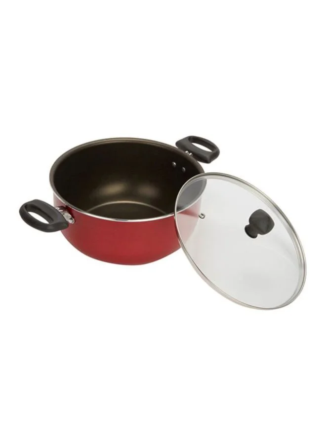 Prestige 7-Piece Non-Stick Cast Aluminium Cookware Set Includes 1x Sauce Pan With Lid, 1x Small Casserole With Lid ,1x Large Casserole With Lid, 1x Fry Pan Red/Black 16,20,24,24cm