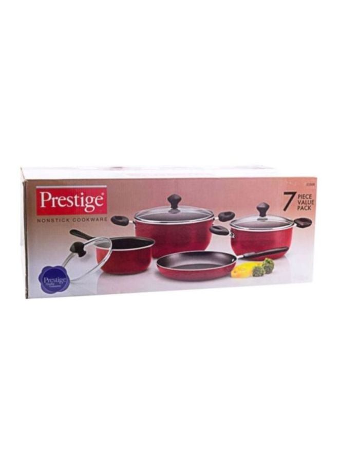 Prestige - 7-Piece Non-Stick Cast Aluminium Cookware Set Includes 1x Sauce Pan With Lid, 1x Small Casserole With Lid ,1x Large Casserole With Lid, 1x Fry Pan Red/Black 16,20,24,24cm - Image 1