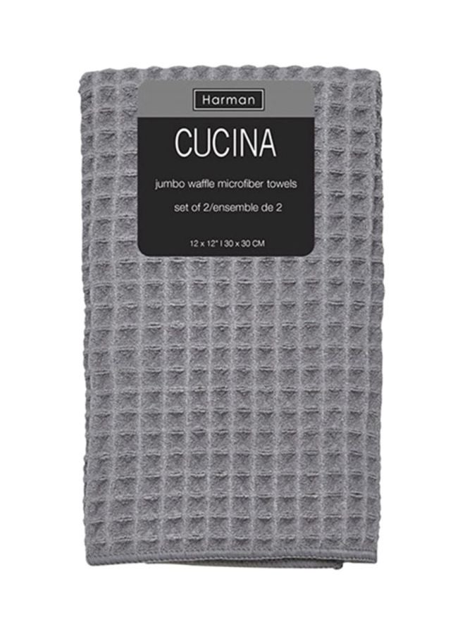 harman kardon 2-Piece Kitchen Waffle Towel Grey 30x30cm