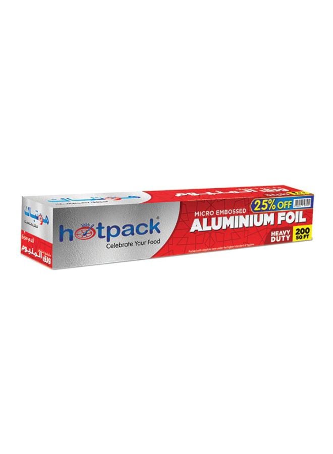 Hotpack Disposable Heavy Duty Embossed Aluminium Foil Silver 30cm width x 200 Sqft for food wrap, 1 Roll Silver 200 sq ft - Image 1