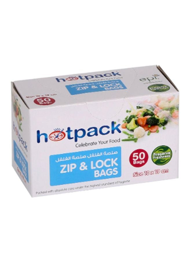 Hotpack Disposable Resealable Plastic Zipper Lock Bag 10x19cm, 50 Pieces 10x19cm - Image 1