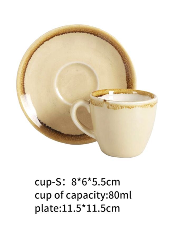 Sharpdo 2-Piece Ergonomically Designed Fade-Proof Comfortable Grip Kiln Coffee Cup And Saucer Beige/White 8.5x6x5.5cm  - Image 4