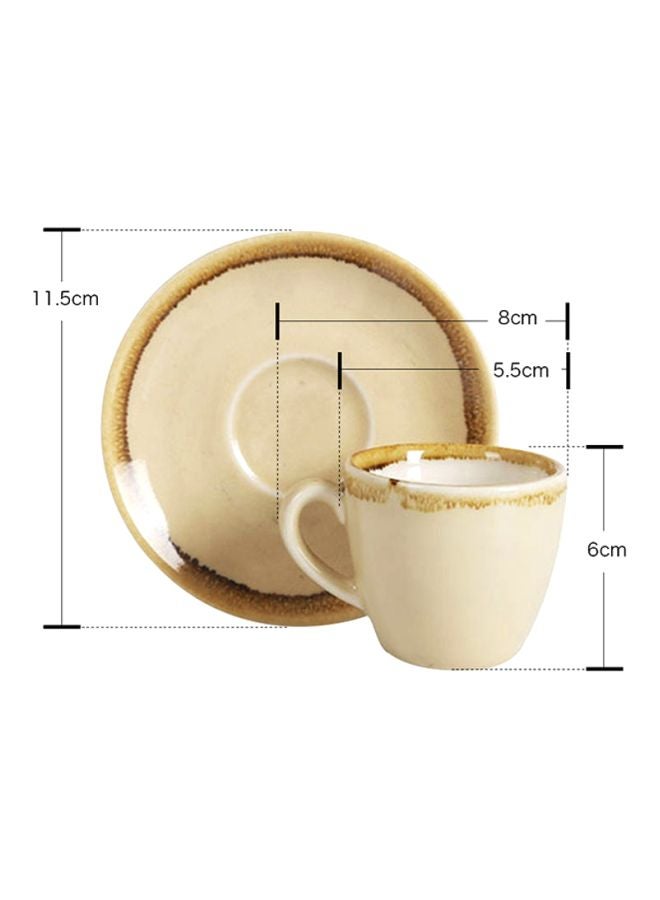 Sharpdo 2-Piece Ergonomically Designed Fade-Proof Comfortable Grip Kiln Coffee Cup And Saucer Beige/White 8.5x6x5.5cm  - Image 5