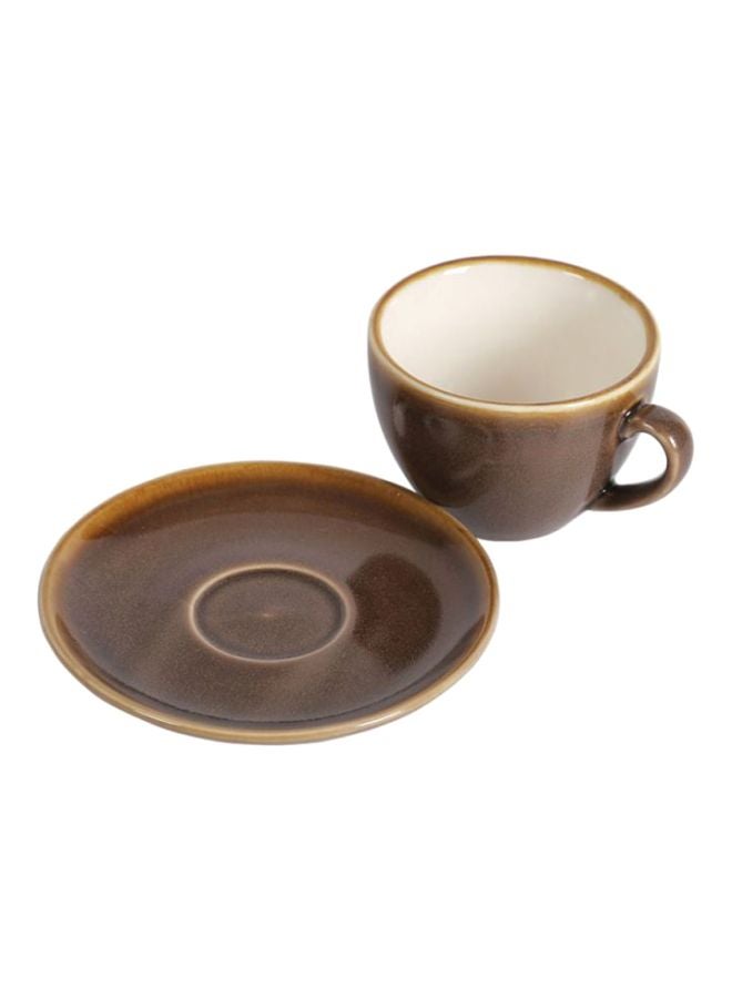 Sharpdo Kiln Ceramic Coffee Cup And Saucer Set Brown 11x9x7cm - Image 2