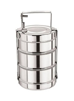 RAJ Three Tiered Stainless Steel Bombay Tiffin Lunch Box Silver 24x11.5cm 