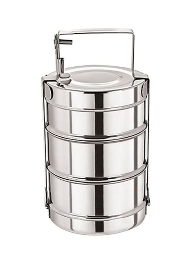 RAJ Three Tiered Stainless Steel Bombay Tiffin Lunch Box Silver 24x11.5cm 