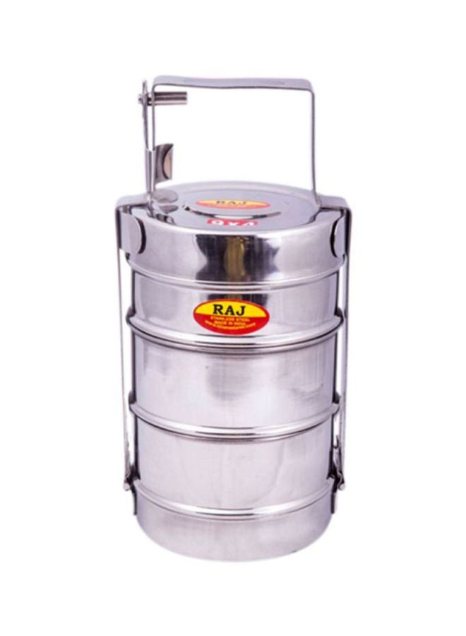 راج علبة غداء بومباي تيفين من الاستانلس ستيل من ثلاث طبقات فضي 7x27x12.5سم
