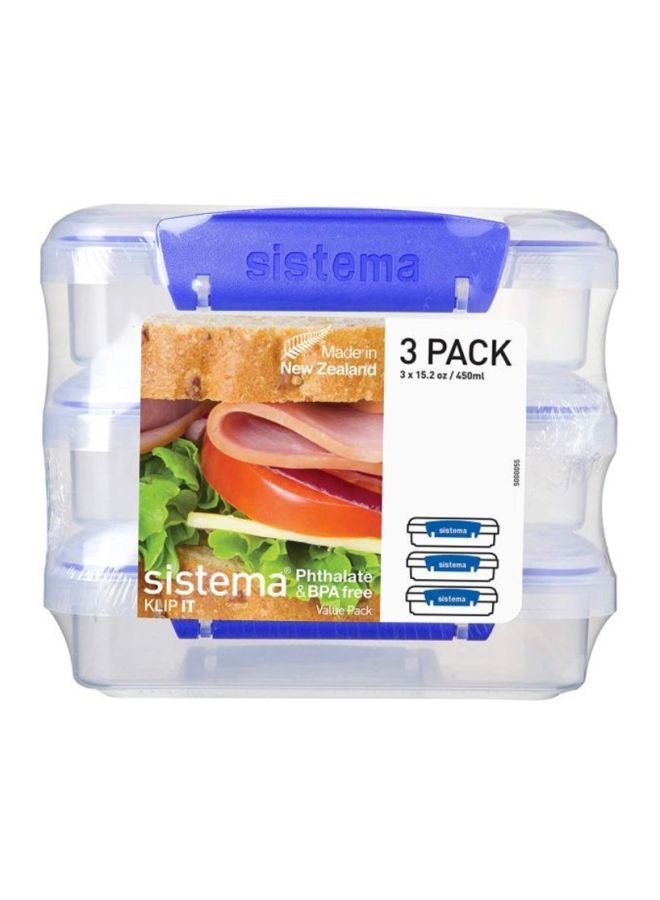 sistema 3-Piece Plastic Food Storage Container Clear/Blue 450ml - Image 2