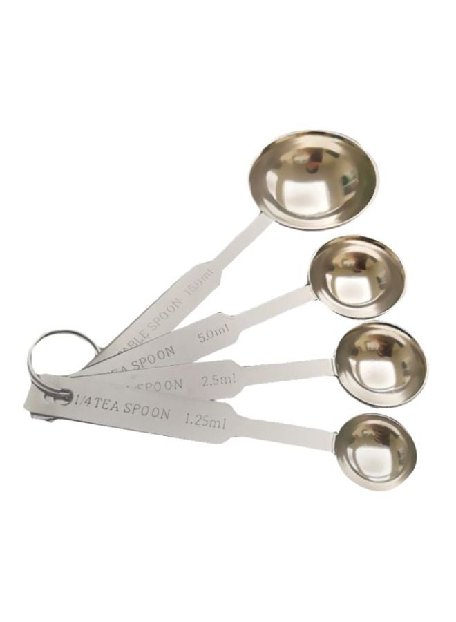 Beauenty 4-Piece Stainless Steel Measuring Spoon Set Silver Small Spoon (1.25), Medium Spoon (2.5), Large Spoon (5), Extra Large Spoon (15)ml