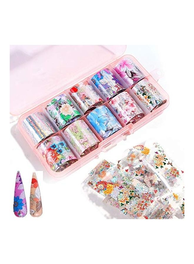 10 Rolls Flower Nail Art Foil Transfer Stickers Star Laser Decoration Kit Multicolour - Image 1