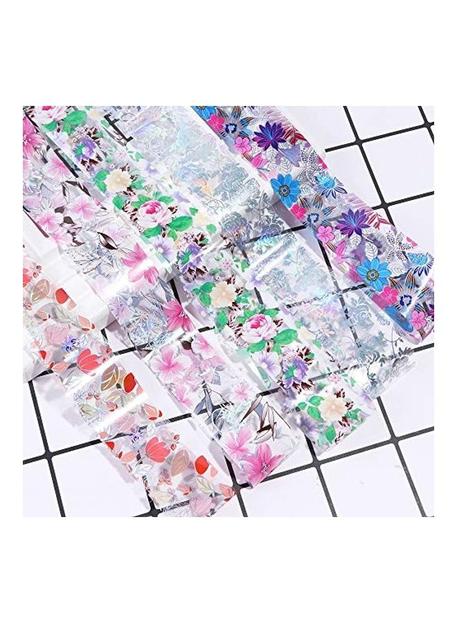 10 Rolls Flower Nail Art Foil Transfer Stickers Star Laser Decoration Kit Multicolour - Image 5