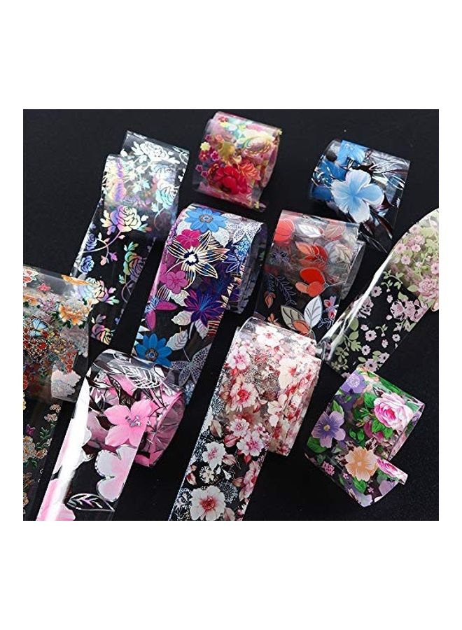 10 Rolls Flower Nail Art Foil Transfer Stickers Star Laser Decoration Kit Multicolour - Image 4