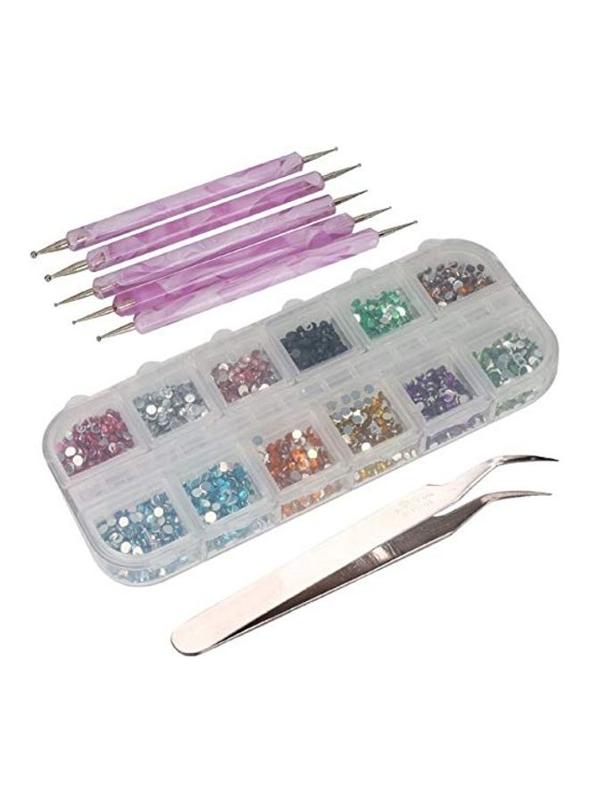 3000 Piece 2mm 12 Color Nail Art Glitter Rhinestones Tips With Dotting Pen + Tweezer Multicolour - Image 1