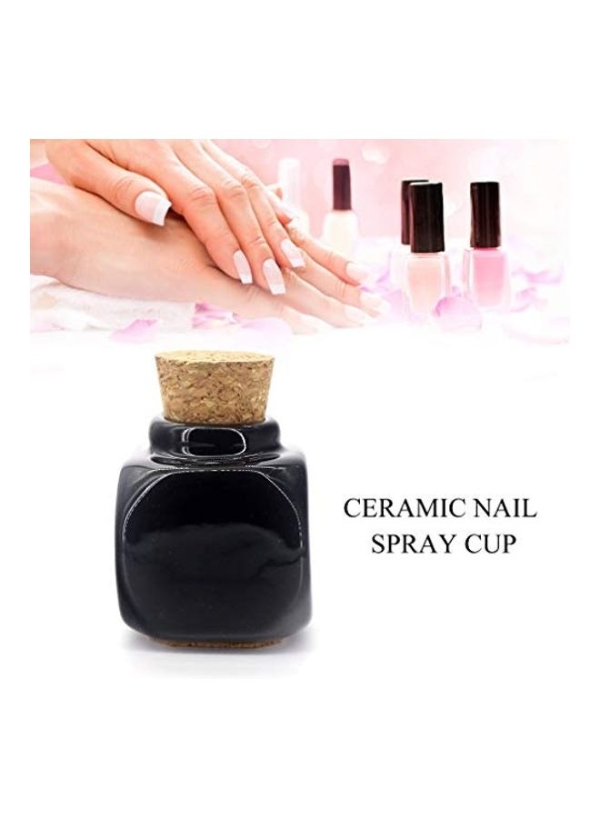 1 Piece Tiny Porcelain Dappen Dish With Wooden Cork Top Nail Art Glitter Powder Container Black - Image 3