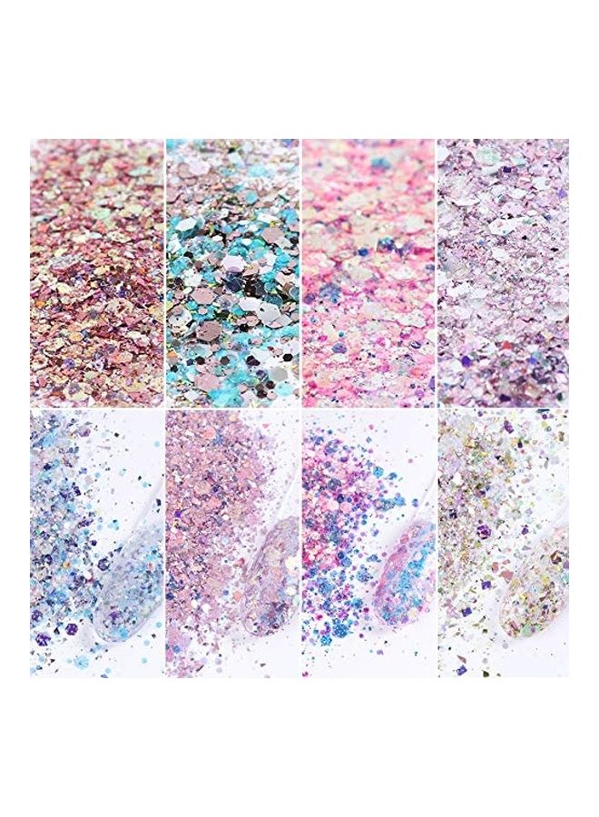 رقائق بودرة لامعة للأظافر وبتصميم مجسم من 8 قطع متعدد الألوان - Image 2