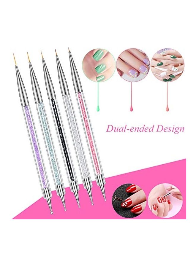 5 Piece Nail Art Brush Set Rhinestone And Nail Dotting Tools Multicolour - Image 3