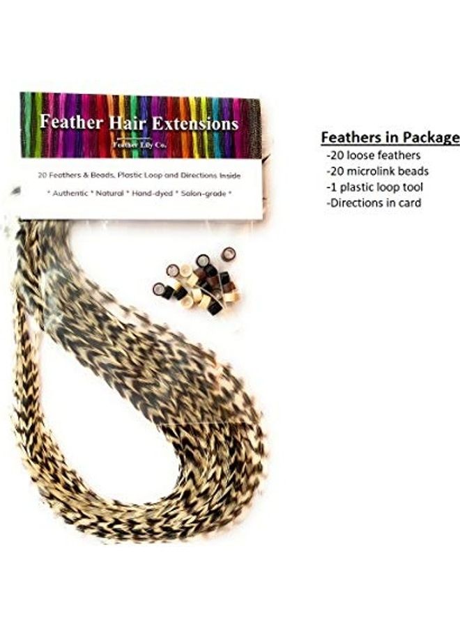 Feather Extensions with Beads And Loop Tool Kit Black/Beige 20-28cm - Image 1