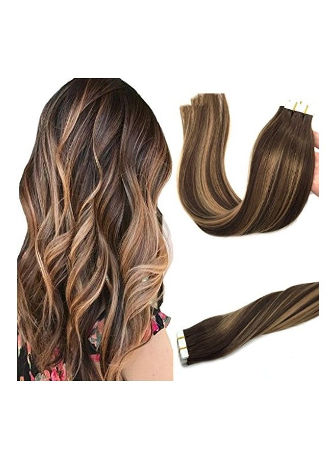 مجموعة وصلات شعر طبيعي مكونة من 20 قطعة بني 14بوصة - Image 1