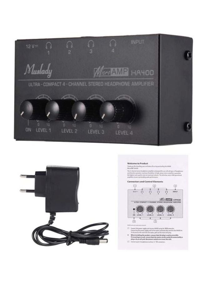 Muslady 4-Channel Stereo Headphone Amplifier HA400 Black  - Image 3