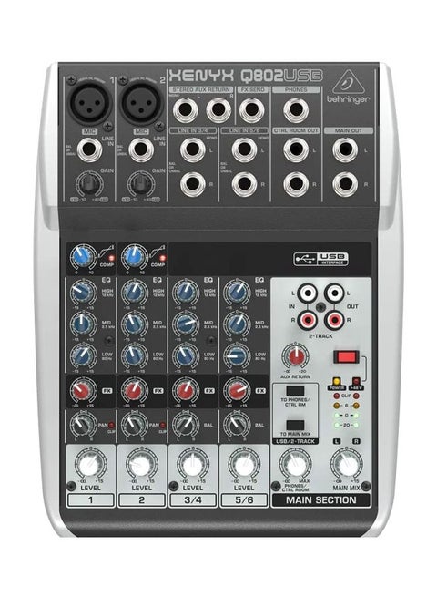 Premium 8-Input 2-Bus Mixer Q802USB Grey