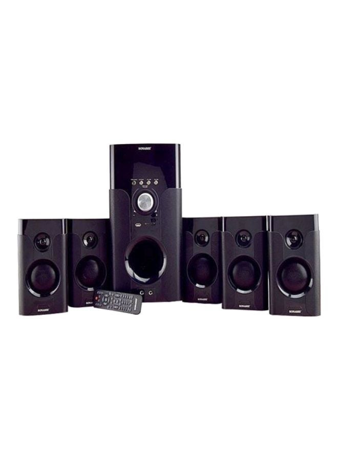 SONASHI - 5.1 Channel Multimedia Speaker System With Remote Control Fm Radio, Bluetooth, Usb, Sd Card Reader, And Led Display Functions Powerful Sub-Woofer With Hi-Fi Surround Sound Home Theatre System SHS-8037 USRB Black - Image 1