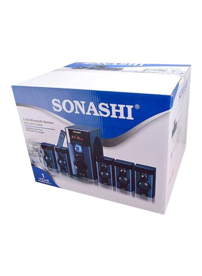 SONASHI - 5.1 Channel Multimedia Speaker System With Remote Control Fm Radio, Bluetooth, Usb, Sd Card Reader, And Led Display Functions Powerful Sub-Woofer With Hi-Fi Surround Sound Home Theatre System SHS-8037 USRB Black - Image 1
