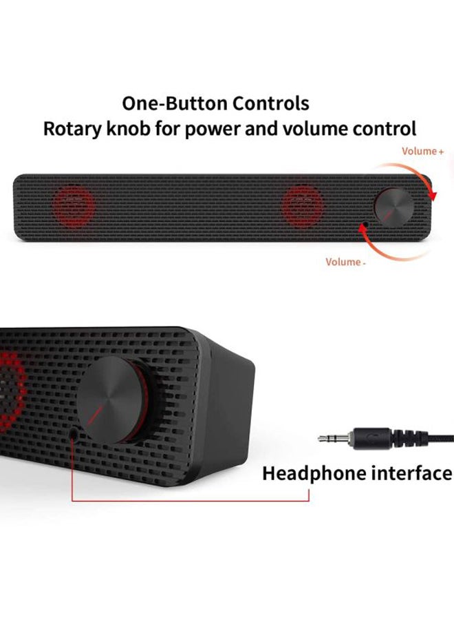 USB-Powered Soundbar Speakers for Mobile Phone Laptop Computer V6392 Black