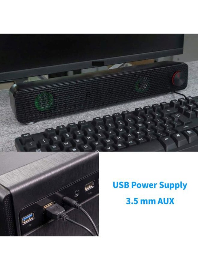 USB-Powered Soundbar Speakers for Mobile Phone Laptop Computer V6392 Black