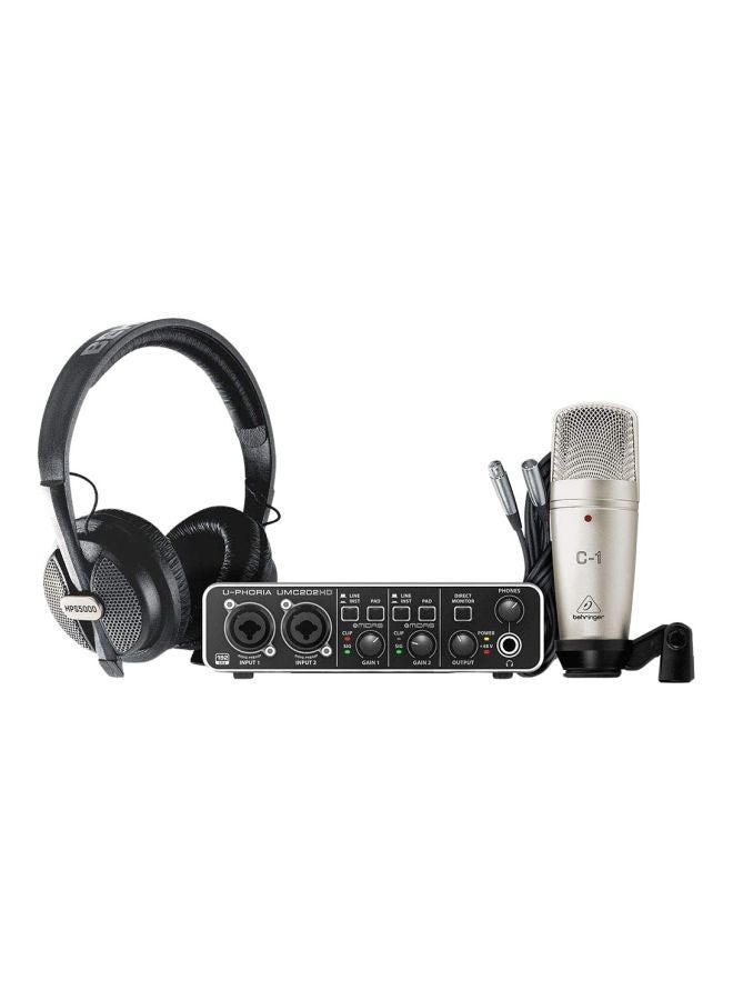 behringer USB Audio Interface And Condenser Microphone With Studio Headphone Set U-PHORIA STUDIO PRO Black/White  - Image 1