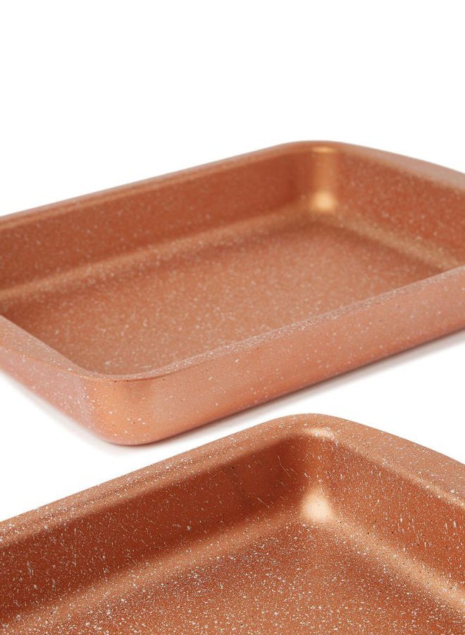 DESSINI 3-Pieces Granite Square Pan Set Rose Gold Small Bakeware Pan (32x22), Medium Bakeware Pan (35x25), Large Bakeware Pan (38x28)cm  - Image 2