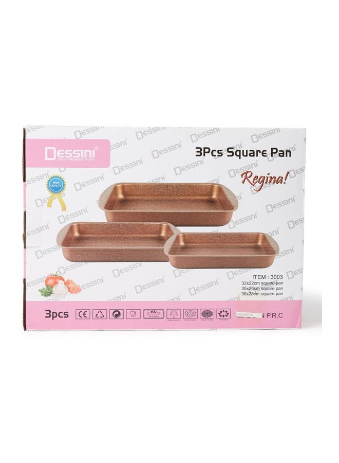 DESSINI 3-Pieces Granite Square Pan Set Rose Gold Small Bakeware Pan (32x22), Medium Bakeware Pan (35x25), Large Bakeware Pan (38x28)cm  - Image 4