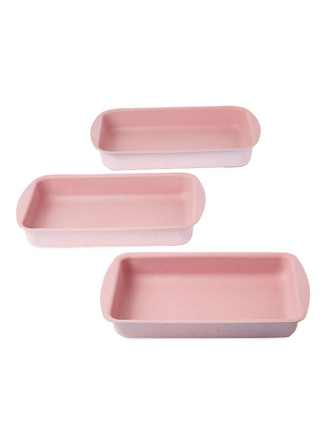 DESSINI 3-Pieces Granite Square Pan Set Pink Square Pan 1 (33x22), Square Pan 2 (35x25), Square Pan 3 (38x28)cm  - Image 1