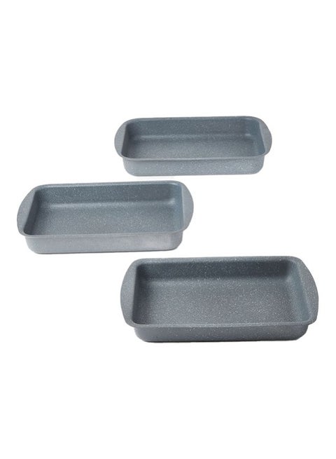 3-Pieces Granite Square Pan Set Grey Square Pan 1 (33x22), Square Pan 2 (35x25), Square Pan 3 (38x28)cm